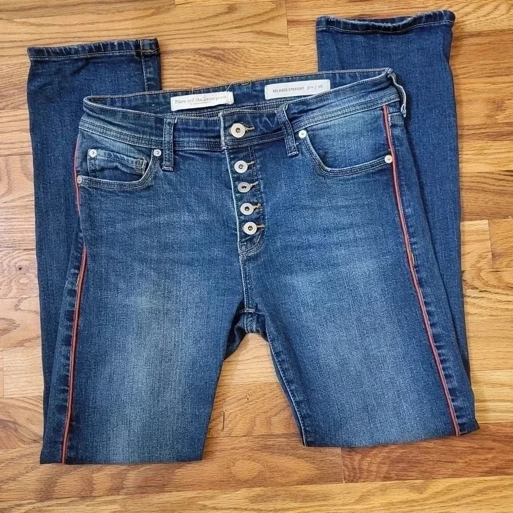Pilcro and the Letterpress Anthropologie Relaxed Straight Red Stripes Jeans(26)